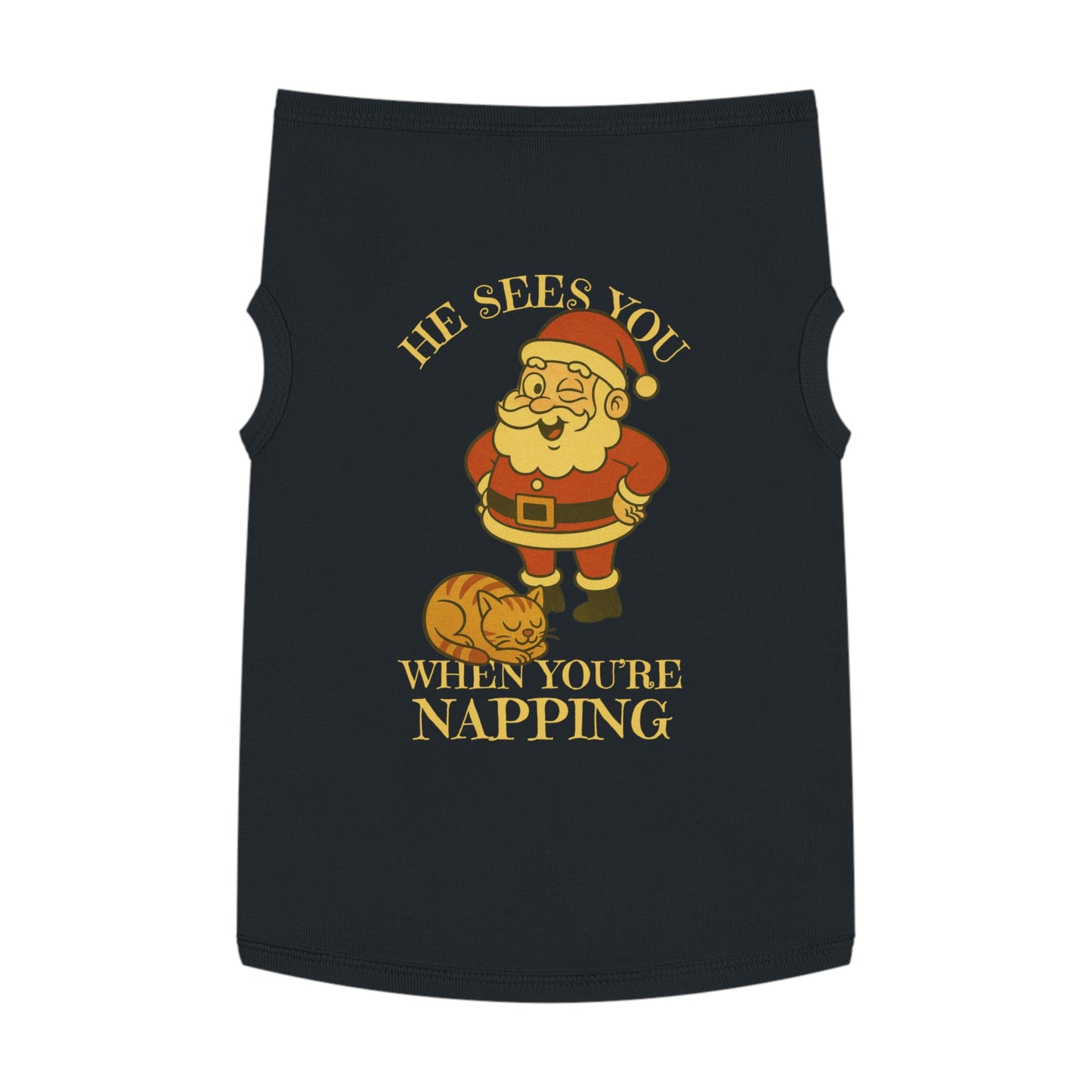 He Sees You When You’re Napping – Tee for the Sleepy Feline in Black