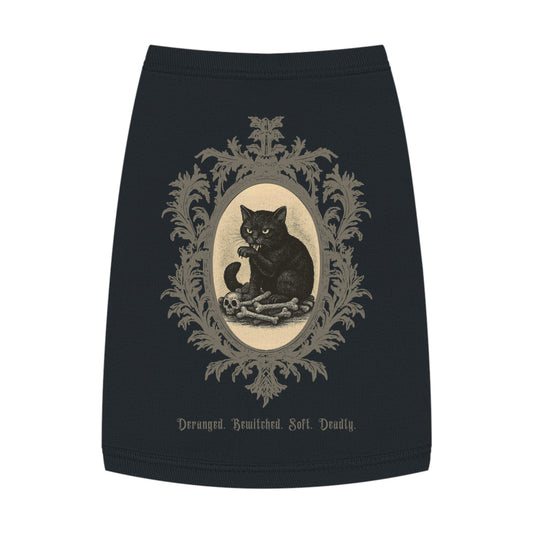 Deranged. Bewitched. Soft. Deadly. – Tee for the Feline Menace (Black Cat) (in Black)