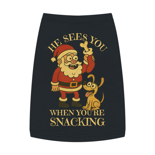 He Sees You When You’re Snacking – Tee for the Treat-Obsessed Pup in Black