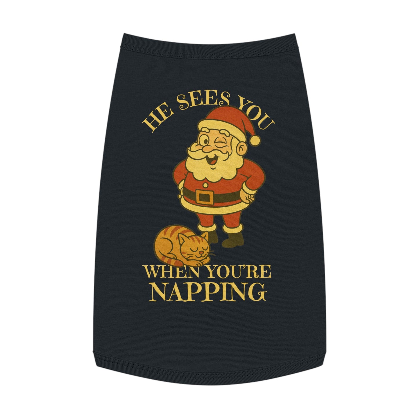 He Sees You When You’re Napping – Tee for the Sleepy Feline in Black