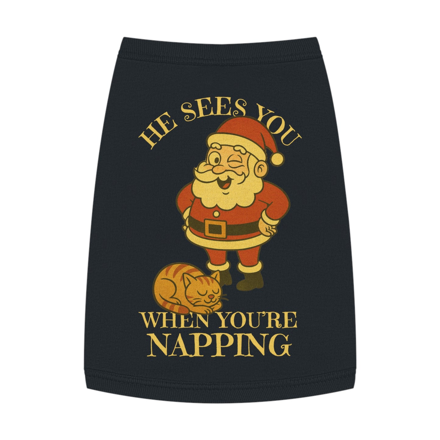 He Sees You When You’re Napping – Tee for the Sleepy Feline in Black