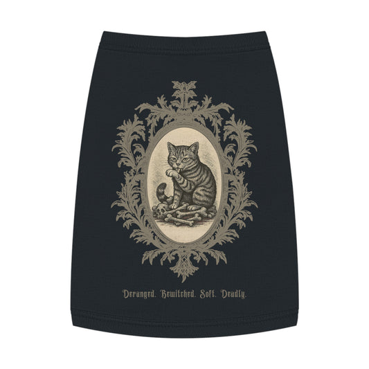 Deranged. Bewitched. Soft. Deadly. – Tee for the Feline Menace (Tabby Cat)(in Black)