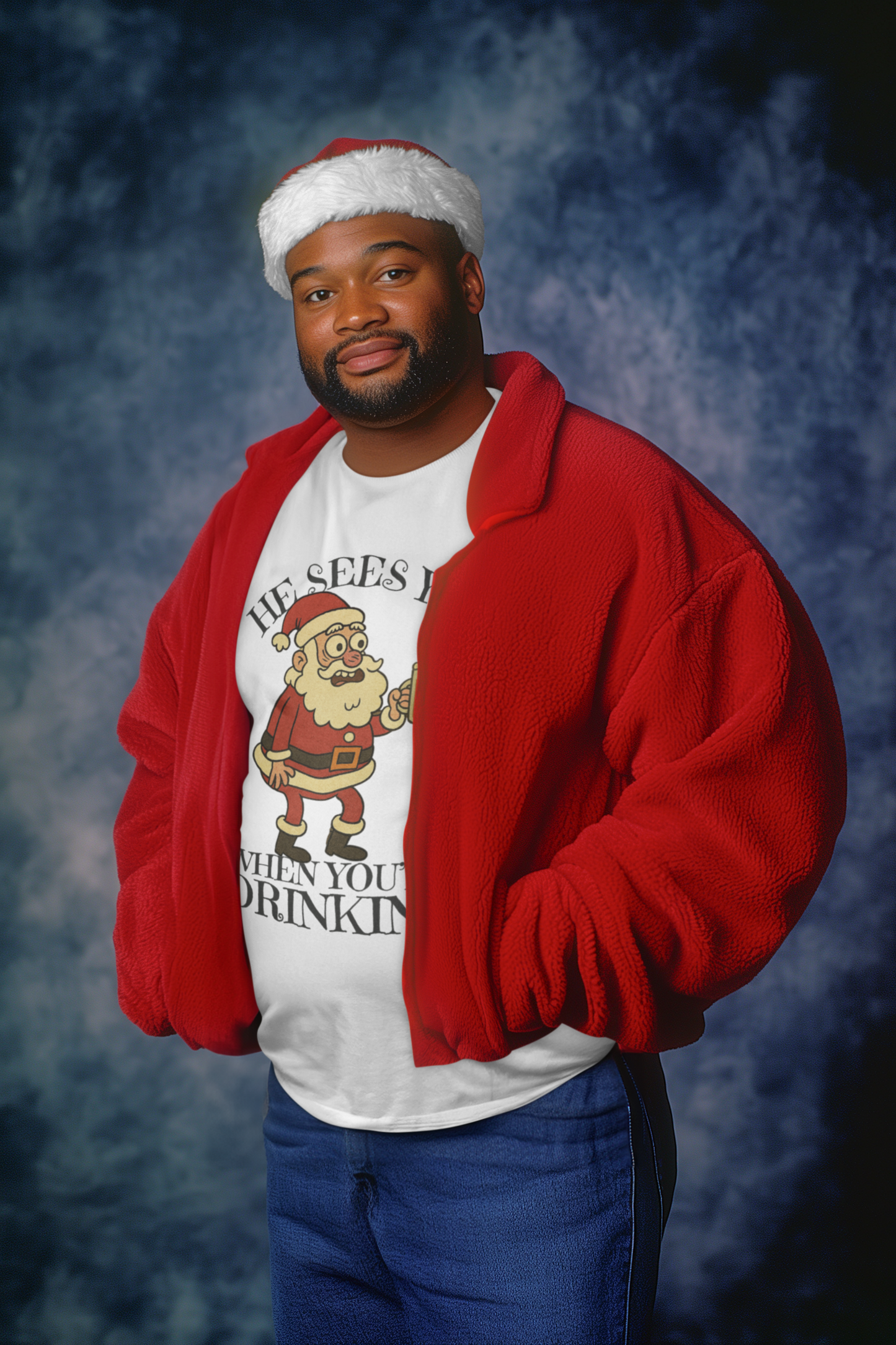 He Sees You When You’re Drinking – Tee for the Holiday Sipster
