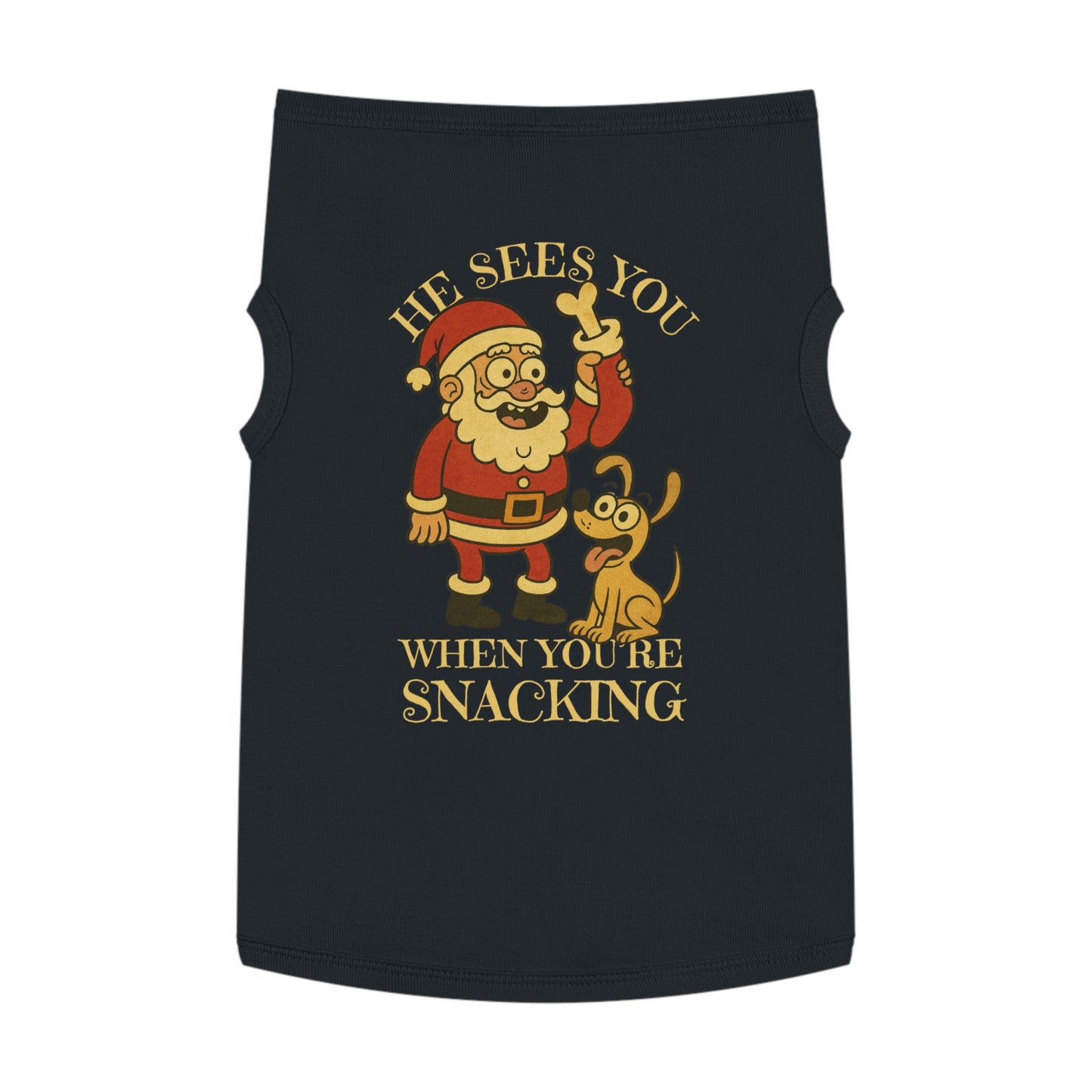 He Sees You When You’re Snacking – Tee for the Treat-Obsessed Pup in Black