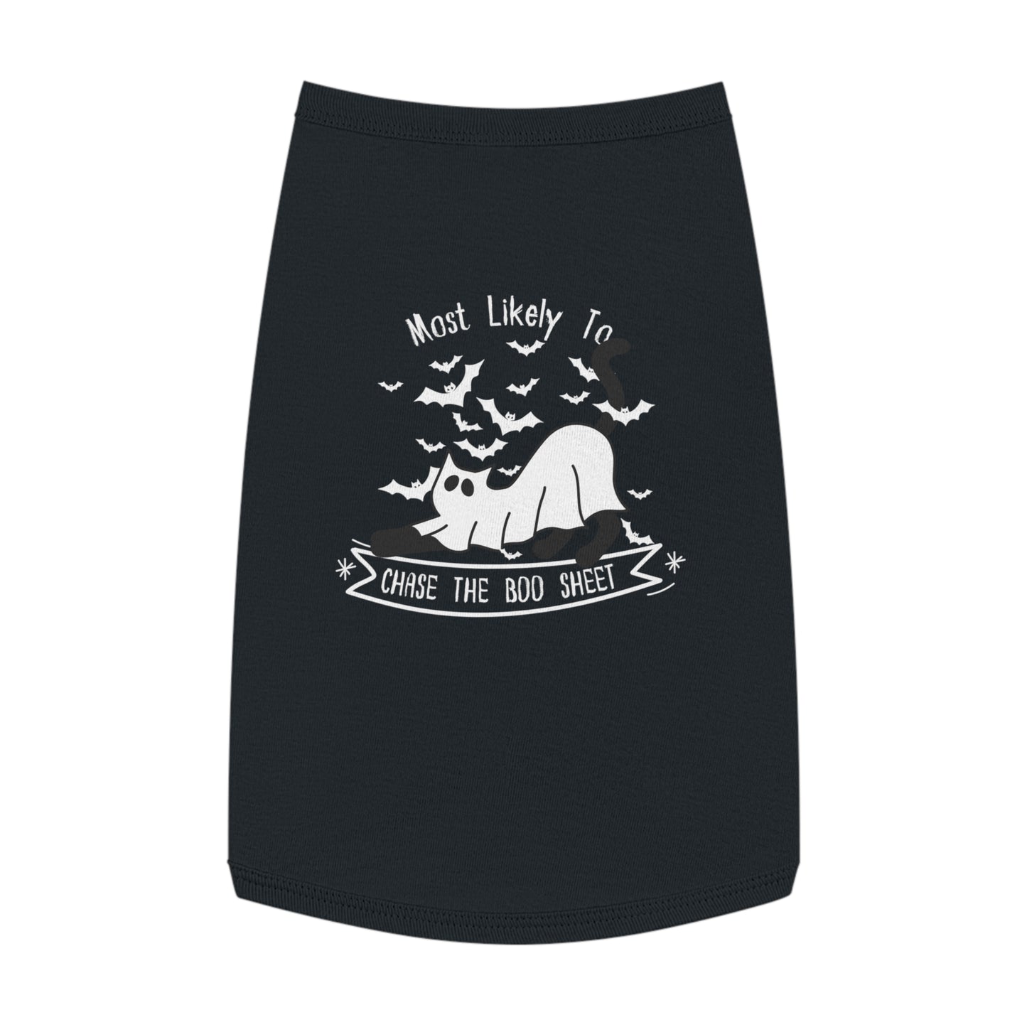 Chasing the Boo Sheet – Tee for the Mischief Cat (in Black)