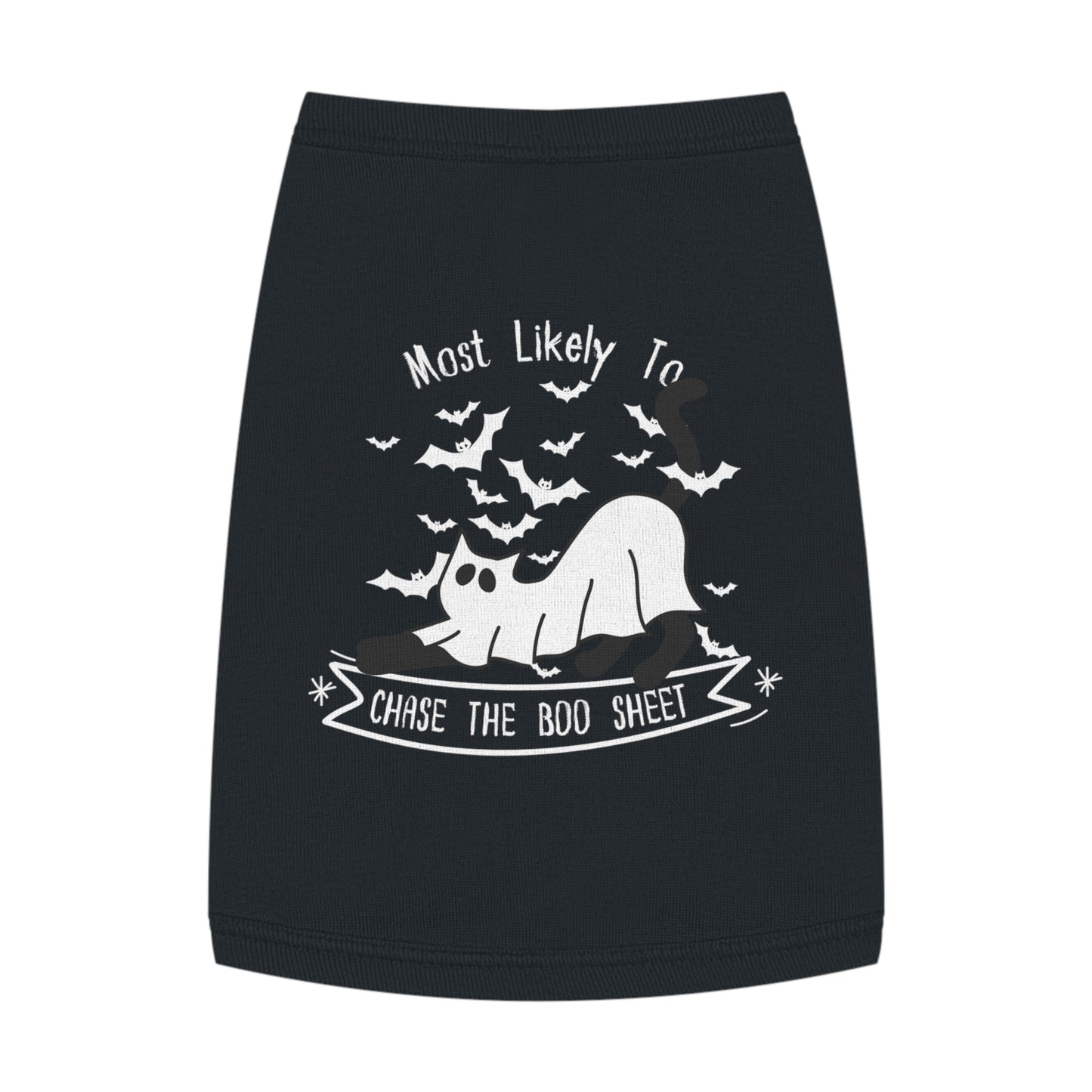 Chasing the Boo Sheet – Tee for the Mischief Cat (in Black)